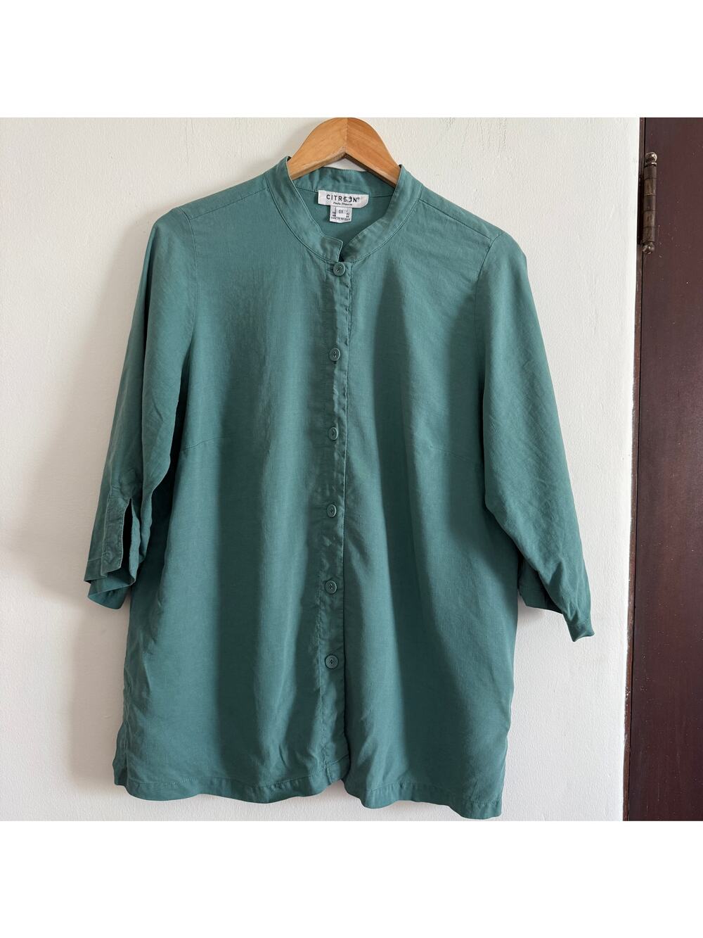 CITRON Santa Monica | Green Silk Linen Blend Button Down  Tunic 0X / 18W - 20W